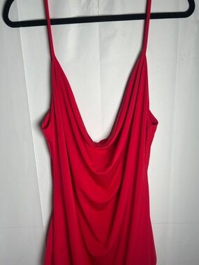 Red Cowl Neckline  Spaghetti Chiffon Mini Dress With Strappy Back